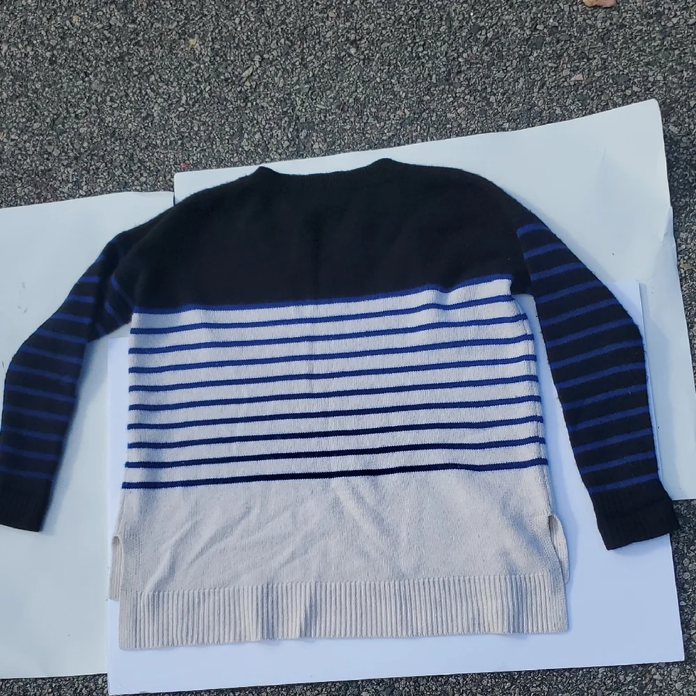 Derek Lam IOC Athleta Cashmere Black and Blue Striped Crewneck Sweater Small